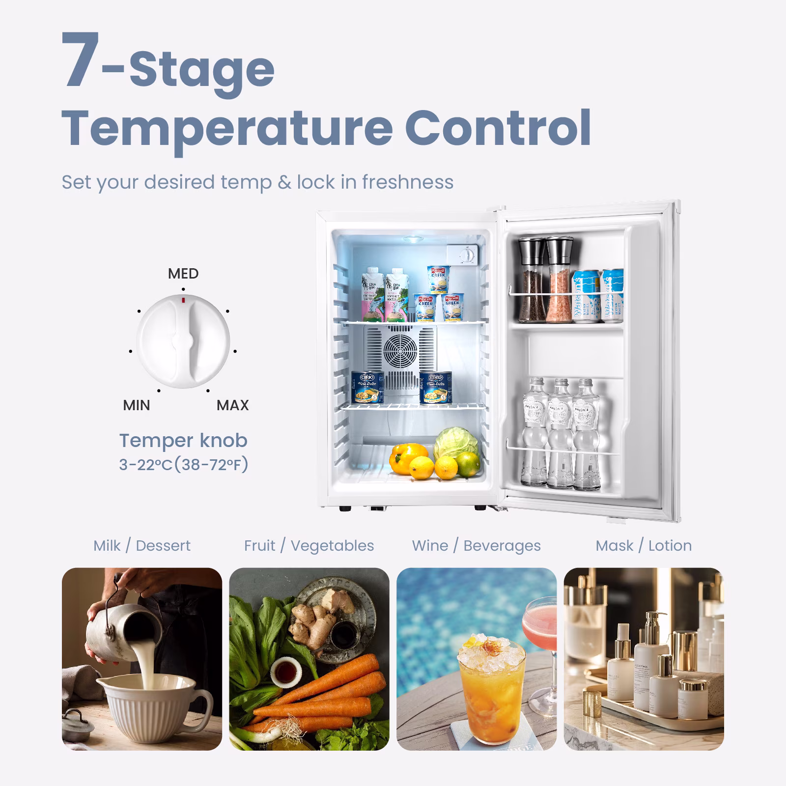 Yeego 2.47 Cu.Ft Mini Fridge, Compact Mini Refrigerator Cooler, Single Door Compact Refrigerator for Skin Care, Cosmetics, Beverage, Food,Great for Bedroom, Office, White - Image 4