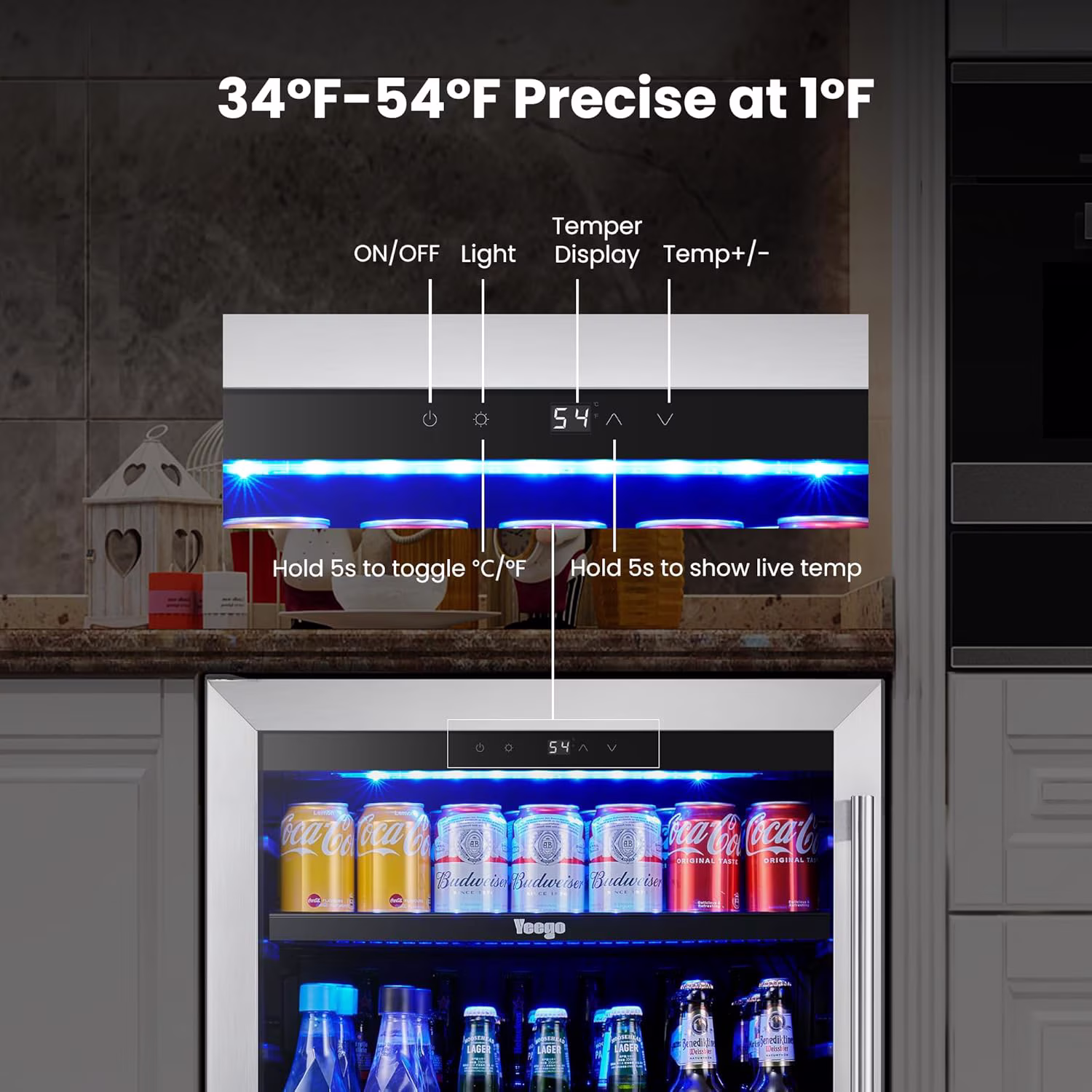Yeego 24" Beverage Refrigerator, 180 Cans Beverage Fridge Beer Fridge with Glass Door, Built-in/Freestanding for Kitchen, Bar or Office - Image 5