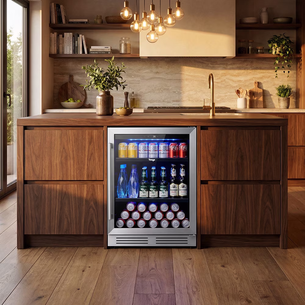 Yeego 24-Inch Beverage Refrigerator, Built-In or Freestanding Beverage fridge, Up to 180 Cans, Glass Door Mini Fridge for Soda, Beer - Image 4