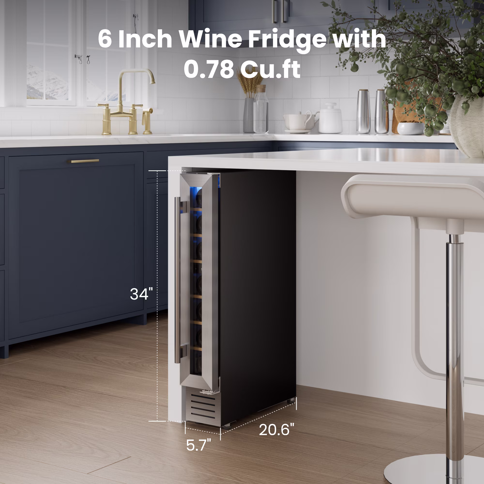 Yeego 6 Inch Wine Fridge, 7 Bottle Built-In & Freestanding Wine Cooler Refrigerator with Glass Door, 40-65°F, Adjustable Shelves for Home Bar Kitchen Office - Image 3