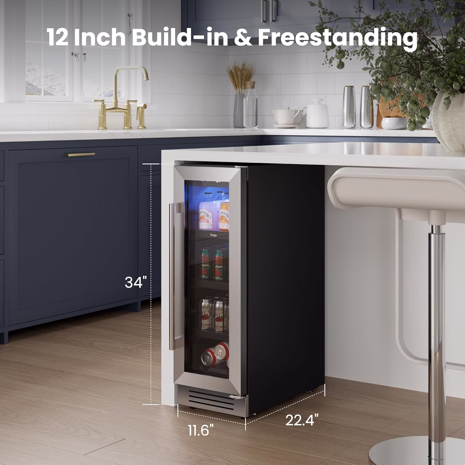Yeego 60 Can Beverage Refrigerator, 12 Inch Beverage Cooler with Glass Door, Mini-Fridge for Home,Office - Image 5