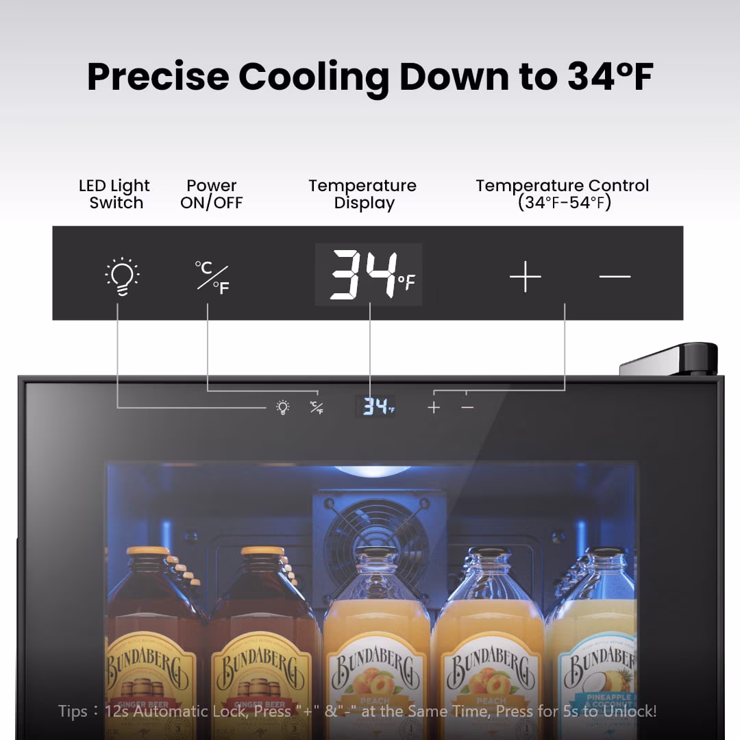 Yeego 65 Can Beverage Cooler Refrigerator, 1.63 cu.ft. Mini Fridge with Double Glass Door and Compressor for Home/Office/Bar,Black - Image 2