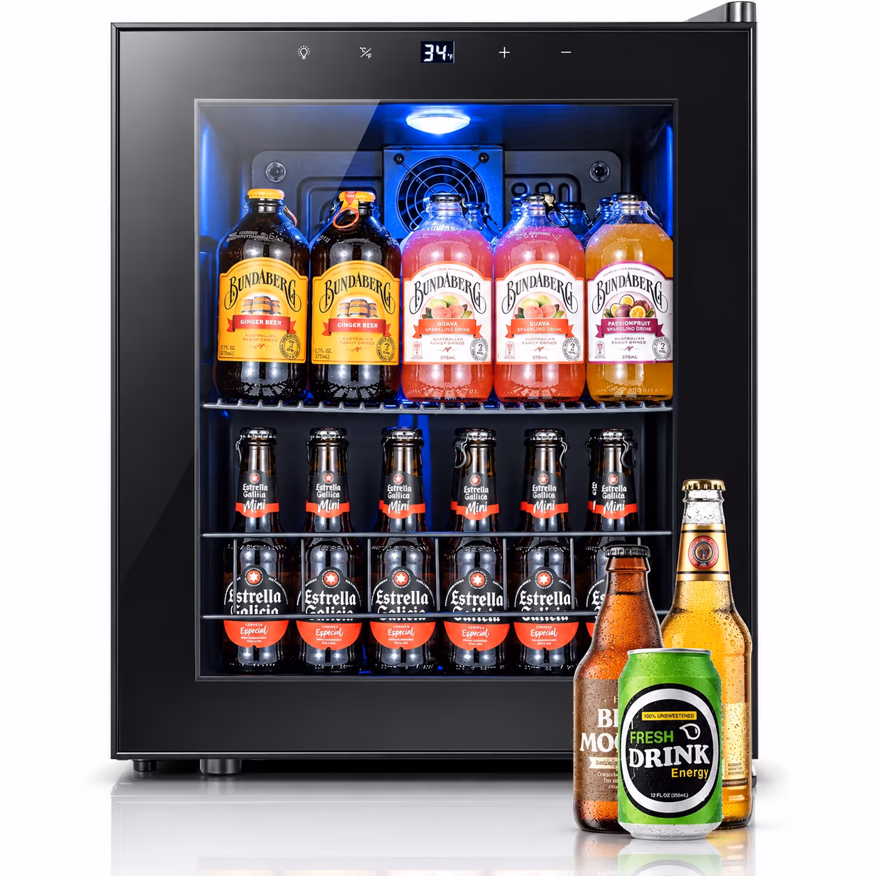 Yeego 65 Can Beverage Cooler Refrigerator, 1.63 cu.ft. Mini Fridge with Double Glass Door and Compressor for Home/Office/Bar,Black