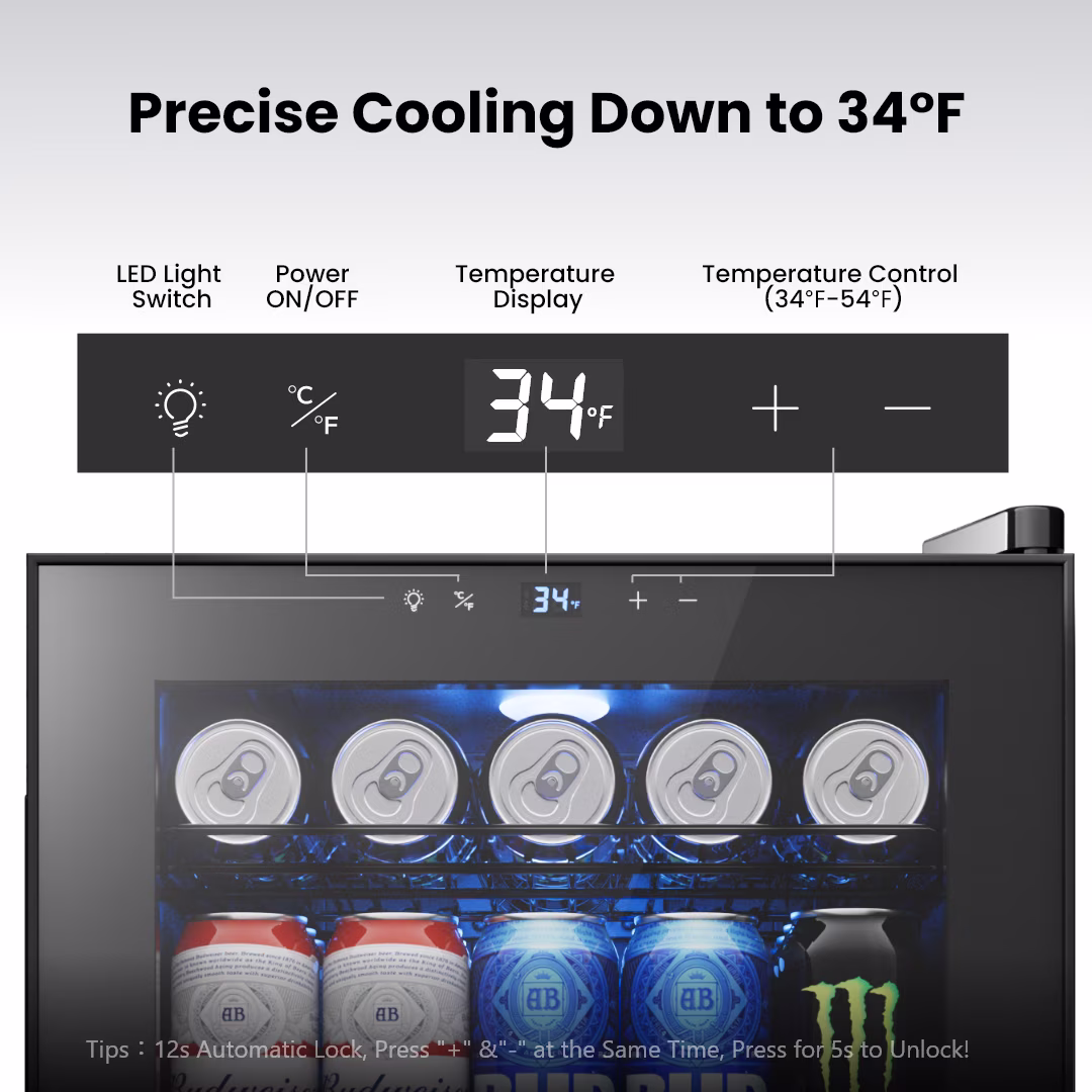 Yeego 85 Can Beverage Refrigerator Cooler, 2.18 cu.ft. Beverage Fridge with Glass Door for Home/Bar/Office, Black - Image 3