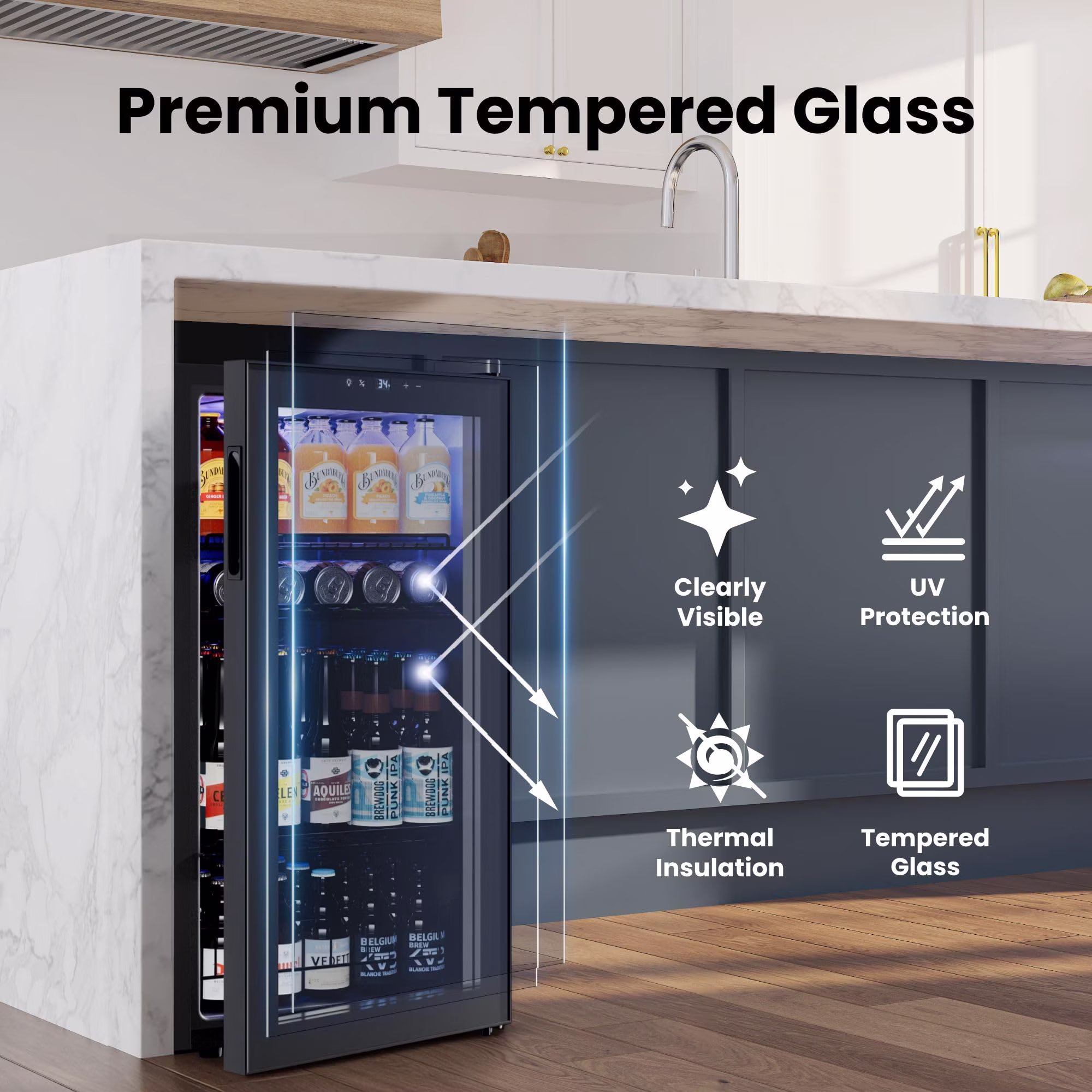 Yeego Beverage Refrigerator, 105-Can Mini Fridge with Glass Door, Adjustable Shelves & Digital Temperature Control for Soda, Beer, and Wine – Suitable for Home or Office Use - Image 3
