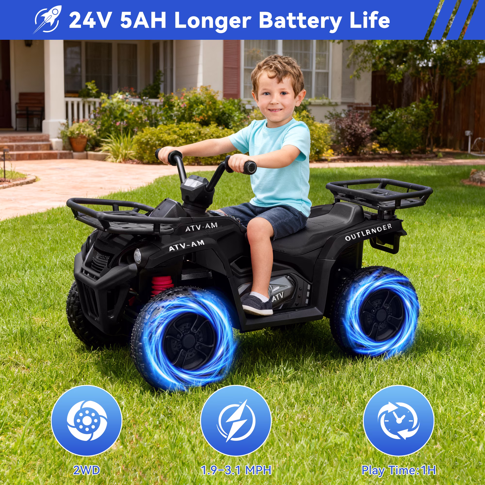 Yexmas 24V Kids ATV,Electric ATV for Kids 4 Wheelers Quad Car Toy, Ride On Toy Car As Gift for Kids,Black - Image 3