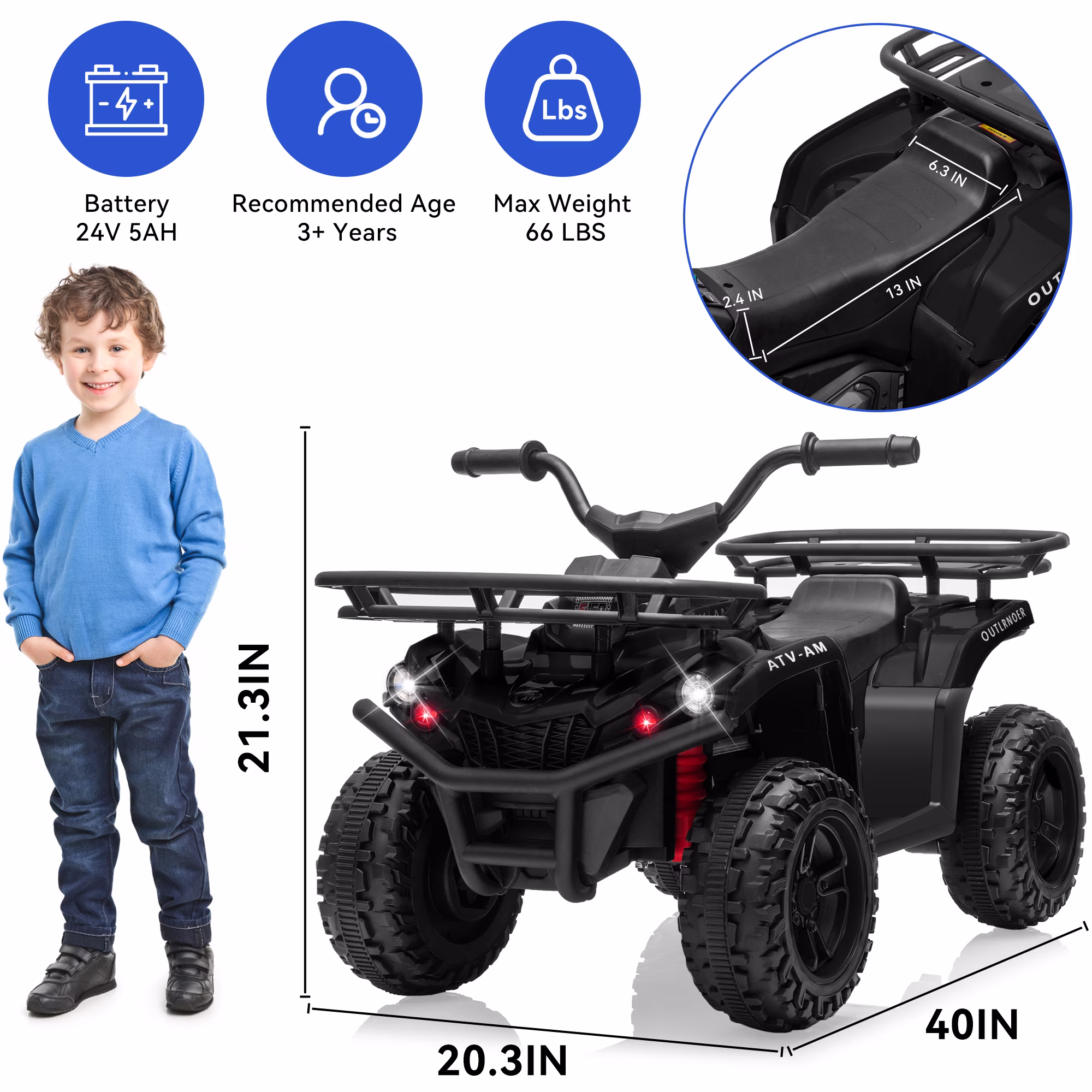 Yexmas 24V Kids ATV,Electric ATV for Kids 4 Wheelers Quad Car Toy, Ride On Toy Car As Gift for Kids,Black - Image 2