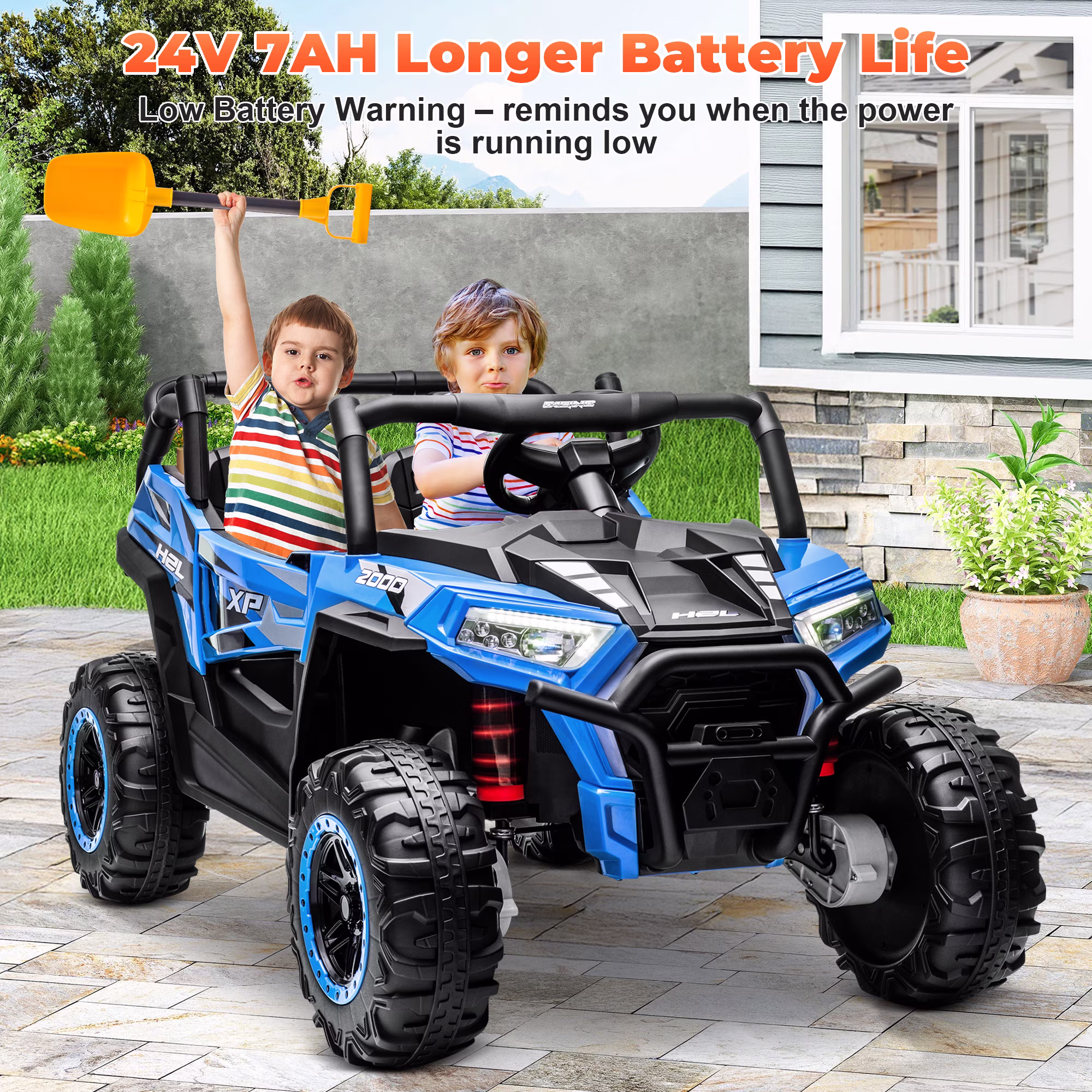Yexmas 24V Kids Ride on Car Truck,2 Seater Kids Electric Car with Remote Control,4WD Toddler Ride on Car with 110lb Weight Capacity,Blue - Image 2