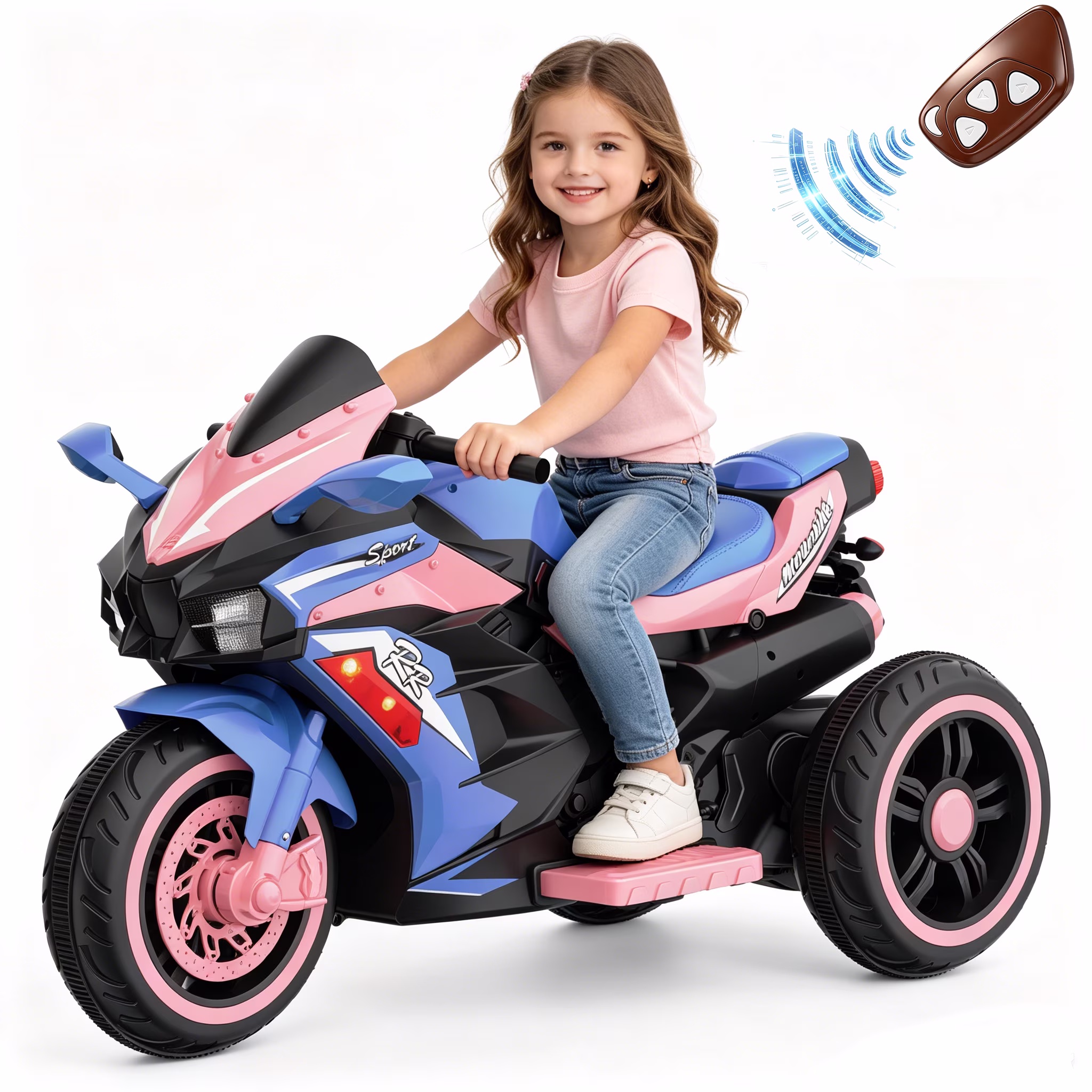 YOMYM Dual Control Kids Ride On Electric Motorcycle, Manual Foot Pedal & Parent Remote Control Ride on Toys 12V Electric Motorcycle for Kids 2-4 Years