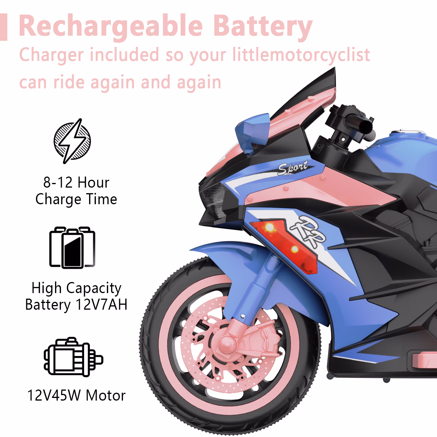 YOMYM Dual Control Kids Ride On Electric Motorcycle, Manual Foot Pedal & Parent Remote Control Ride on Toys 12V Electric Motorcycle for Kids 2-4 Years - Image 4