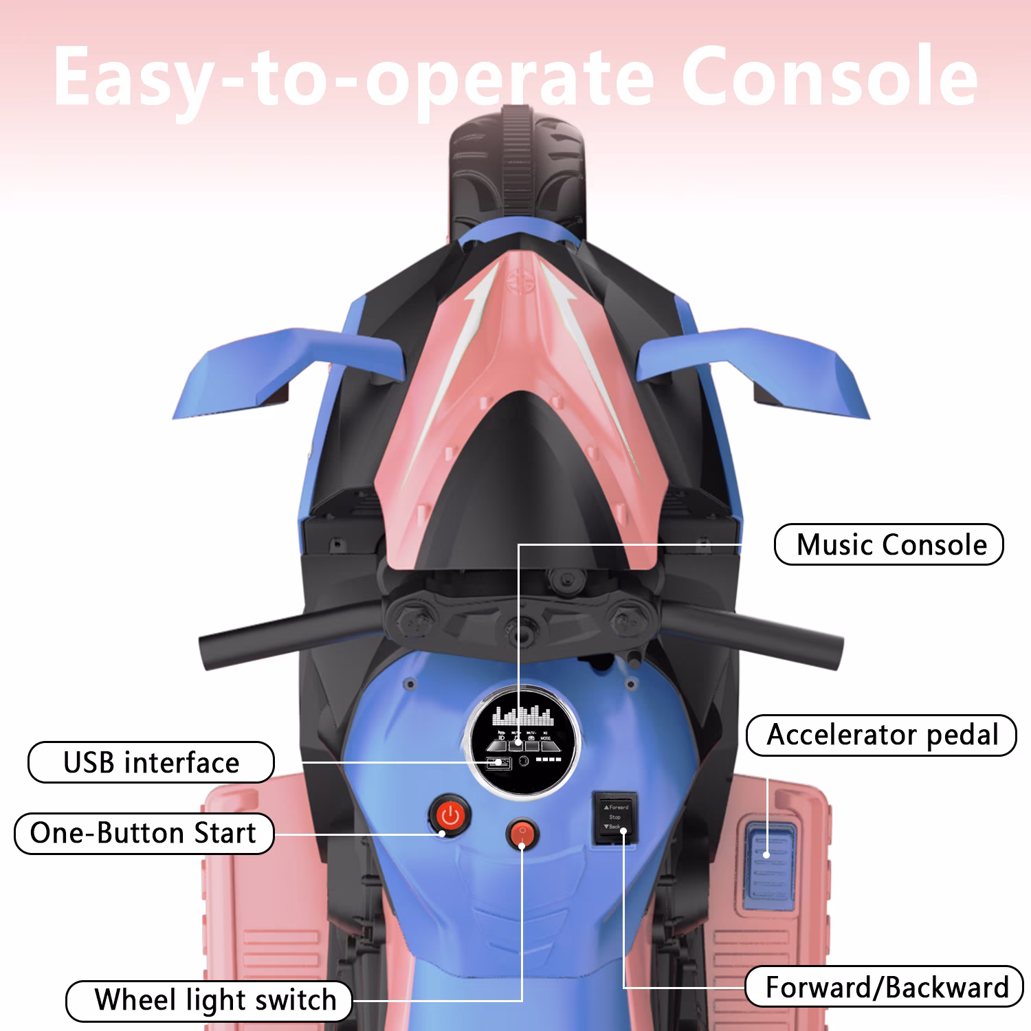 YOMYM Dual Control Kids Ride On Electric Motorcycle, Manual Foot Pedal & Parent Remote Control Ride on Toys 12V Electric Motorcycle for Kids 2-4 Years - Image 5