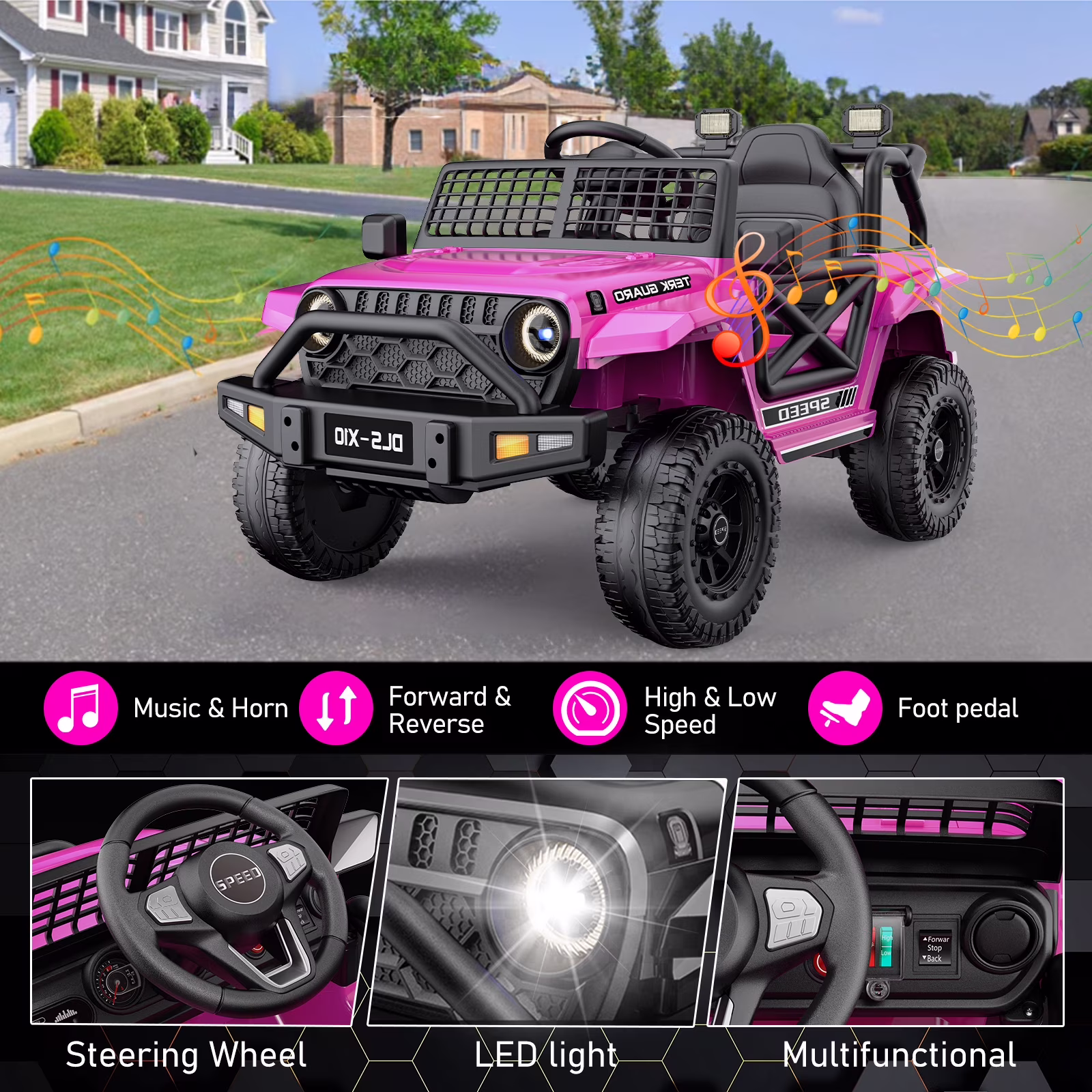 YunTopKids 12V Ride On Cars Toys for Kids,Power Car Wheels with Parent Remote Control,Bluetooth Music,LED Lights,Pink - Image 2