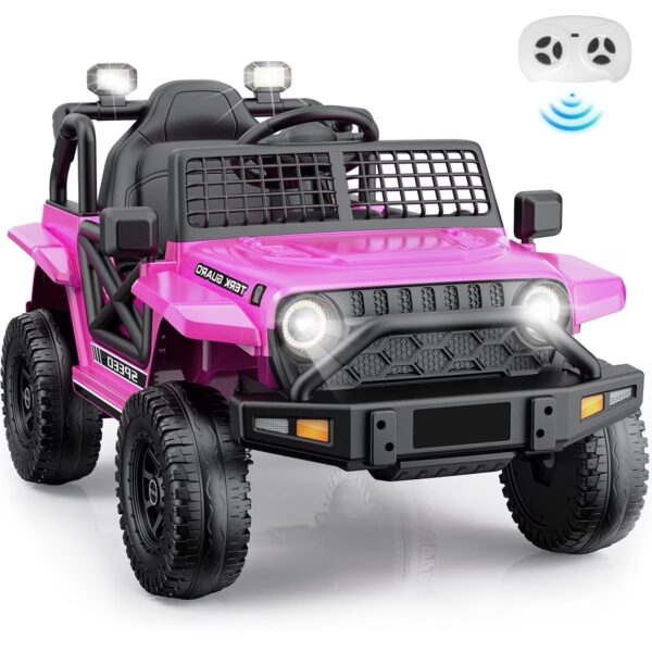 YunTopKids 12V Ride On Cars Toys for Kids,Power Car Wheels with Parent Remote Control,Bluetooth Music,LED Lights,Pink