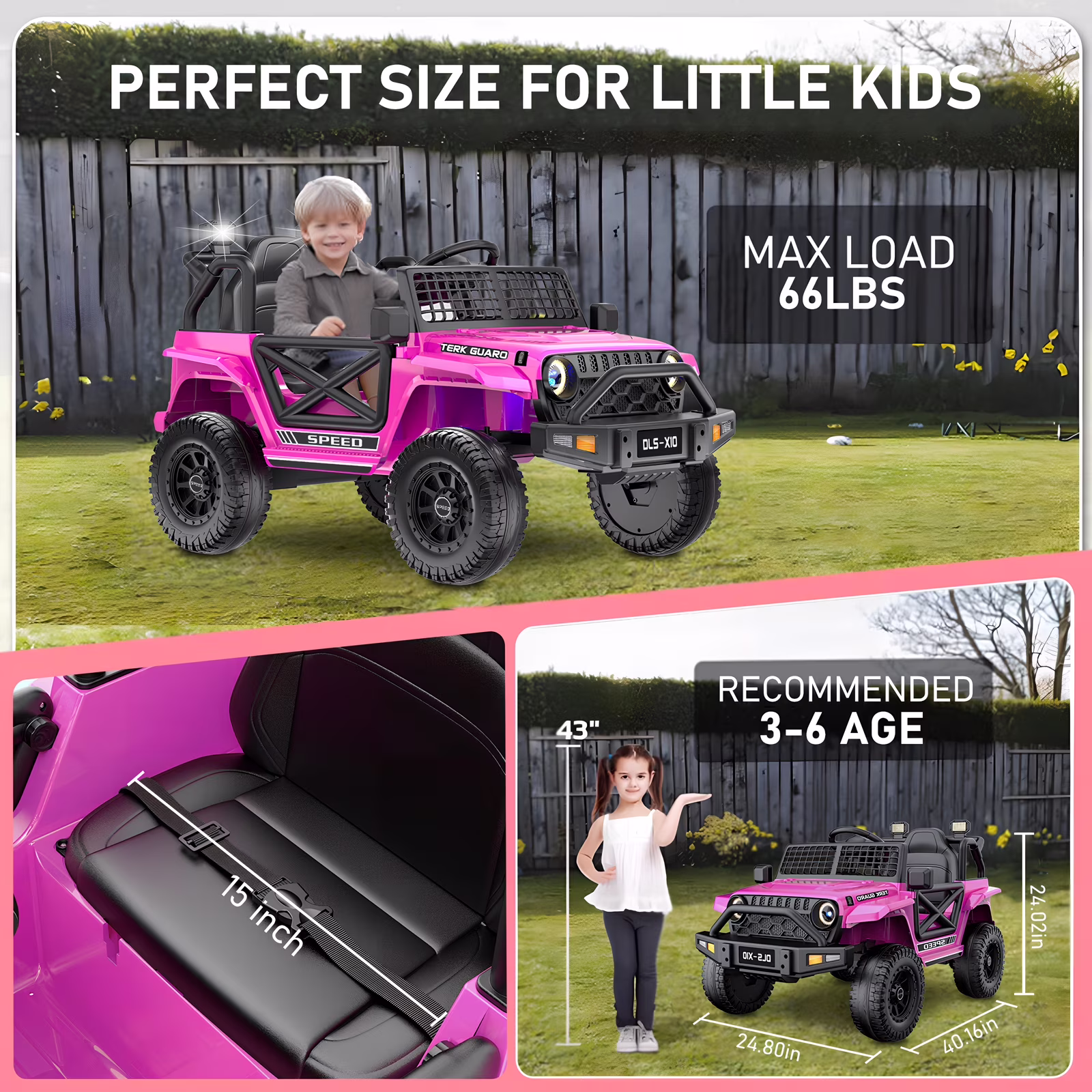 YunTopKids 12V Ride On Cars Toys for Kids,Power Car Wheels with Parent Remote Control,Bluetooth Music,LED Lights,Pink - Image 3