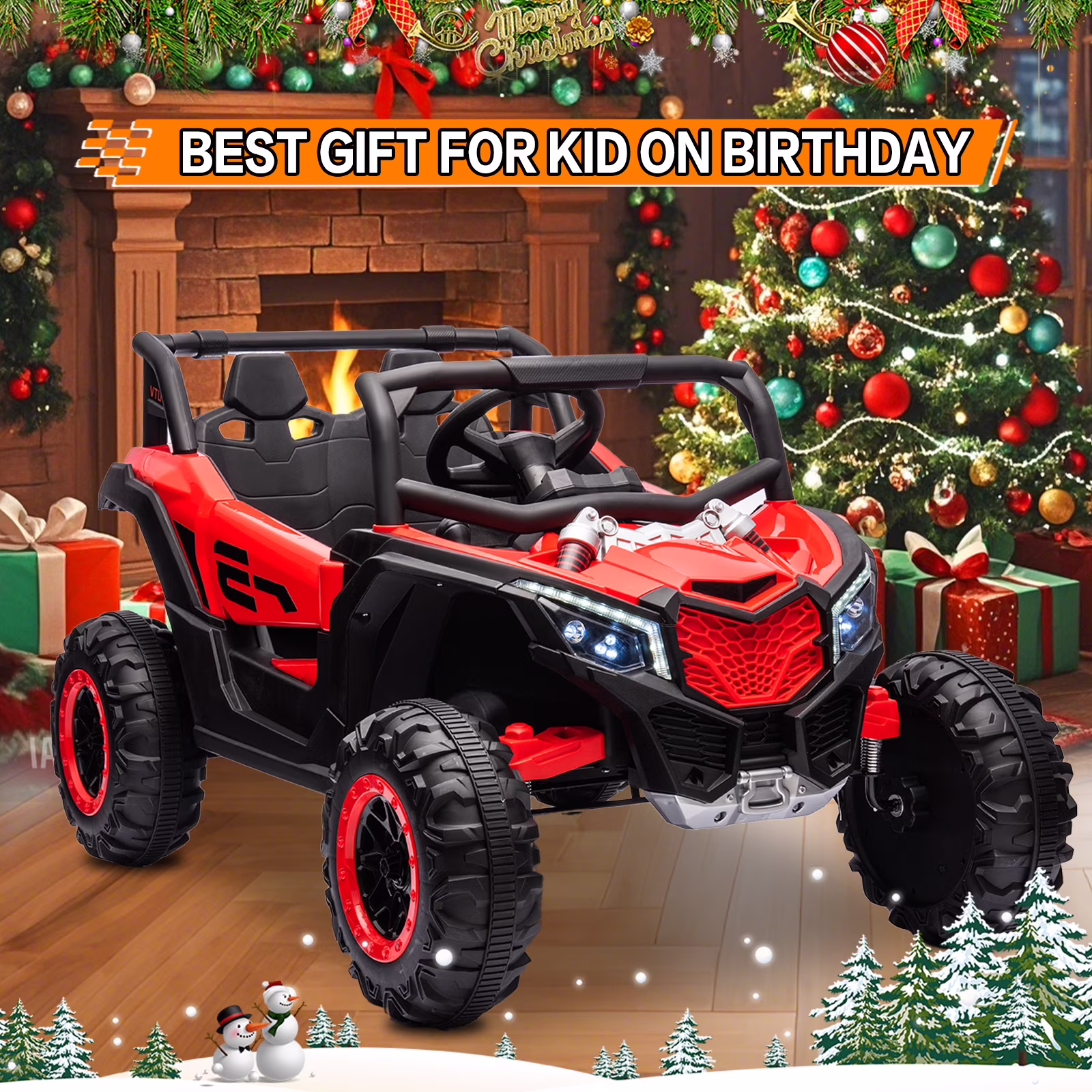 YunTopKids 12V Ride on Toys, Power Truck Wheels with 2 Seaters, Electric Car for Kids with Remote Control, LED Light, Bluetooth,Red - Image 5