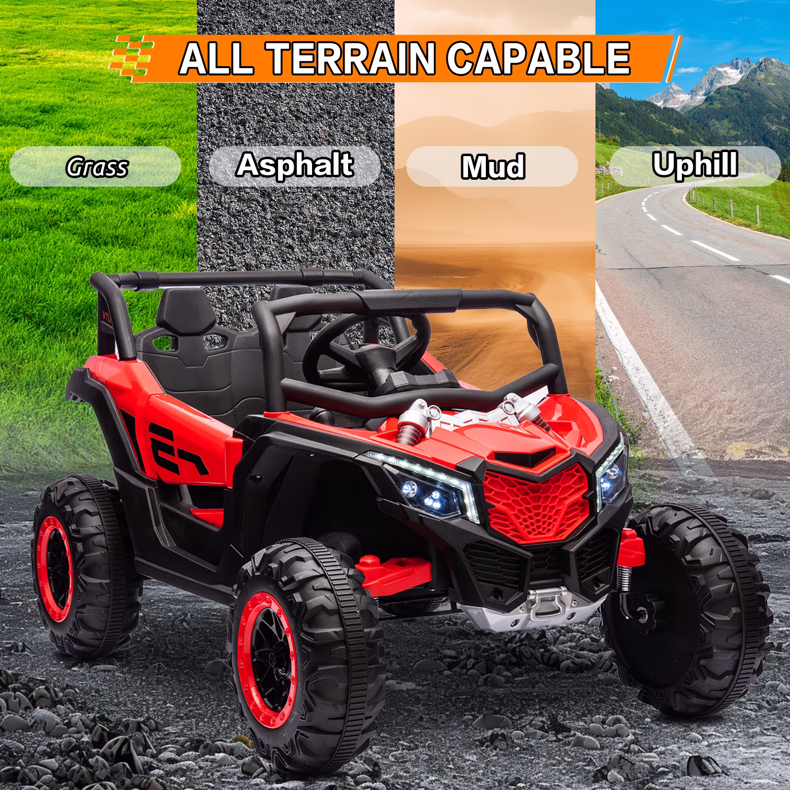 YunTopKids 12V Ride on Toys, Power Truck Wheels with 2 Seaters, Electric Car for Kids with Remote Control, LED Light, Bluetooth,Red - Image 4