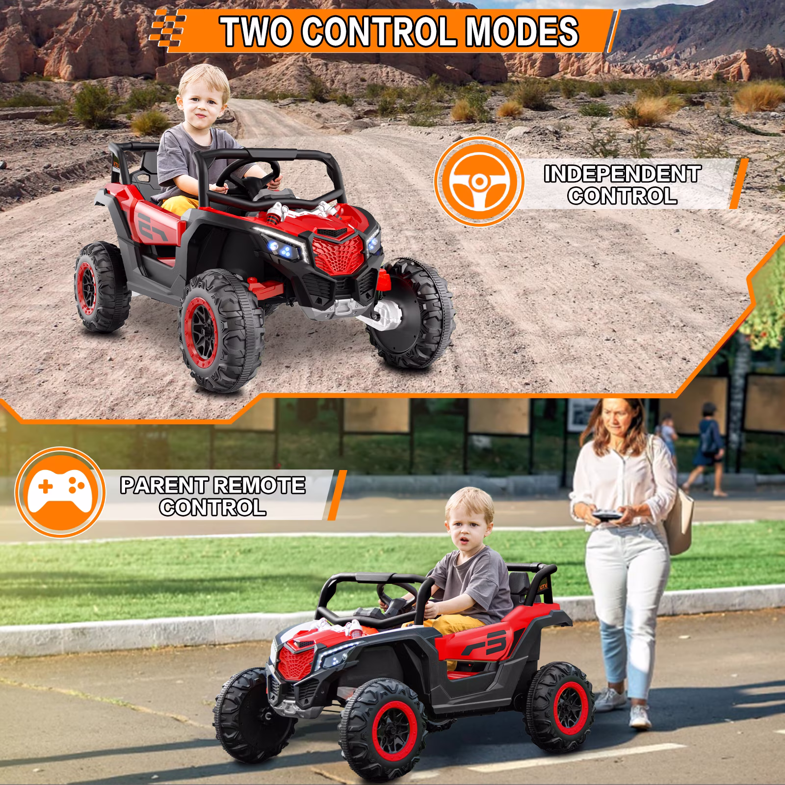 YunTopKids 12V Ride on Toys, Power Truck Wheels with 2 Seaters, Electric Car for Kids with Remote Control, LED Light, Bluetooth,Red - Image 3