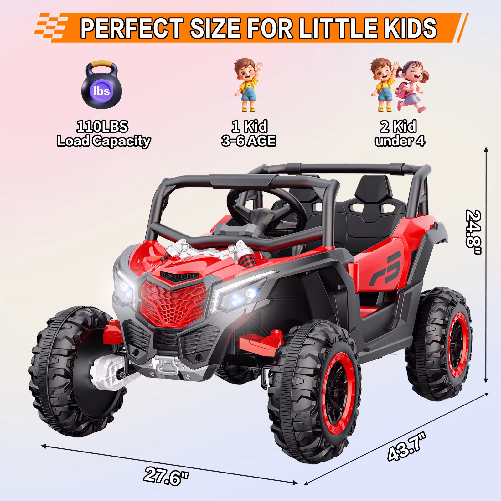 YunTopKids 12V Ride on Toys, Power Truck Wheels with 2 Seaters, Electric Car for Kids with Remote Control, LED Light, Bluetooth,Red - Image 2