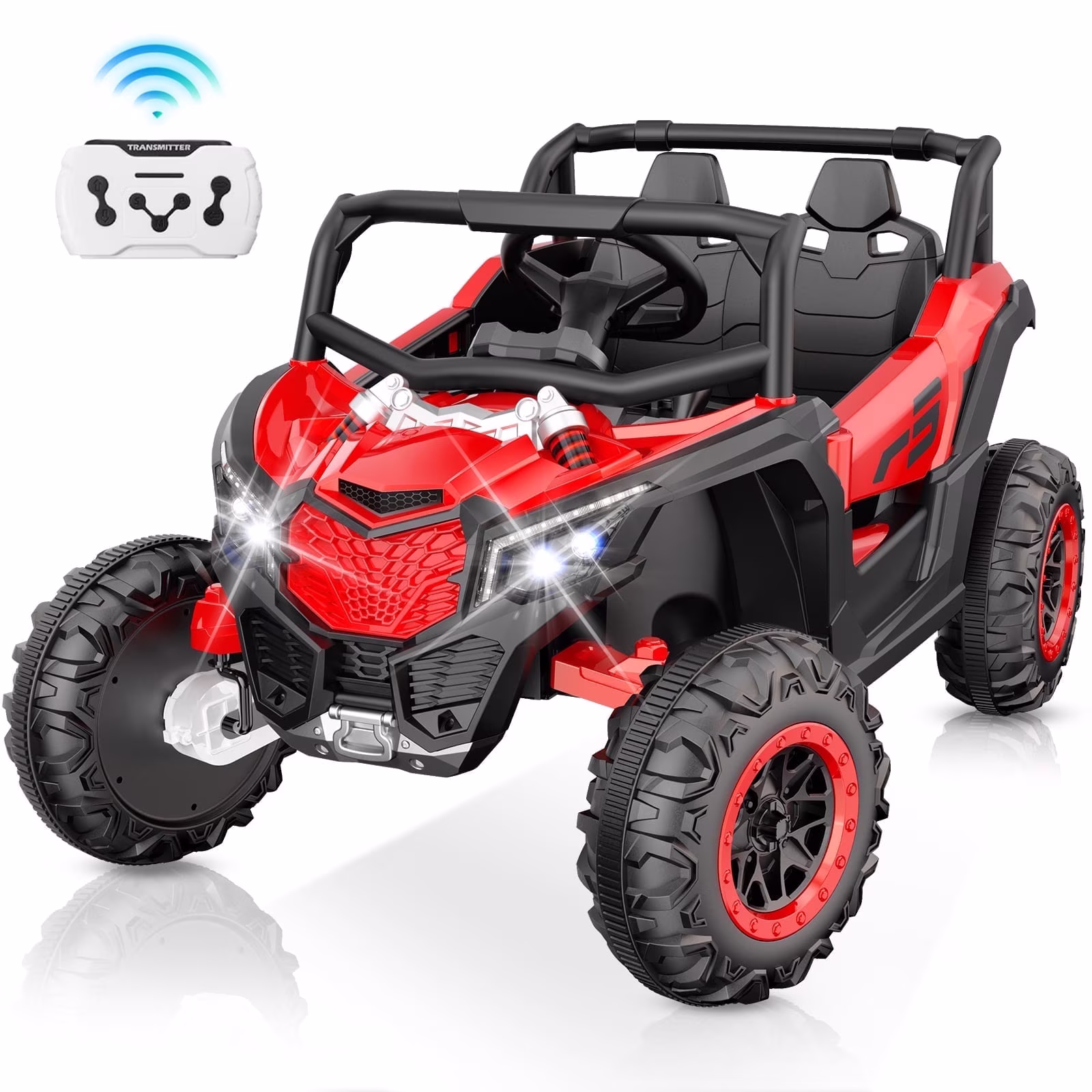 YunTopKids 12V Ride on Toys, Power Truck Wheels with 2 Seaters, Electric Car for Kids with Remote Control, LED Light, Bluetooth,Red