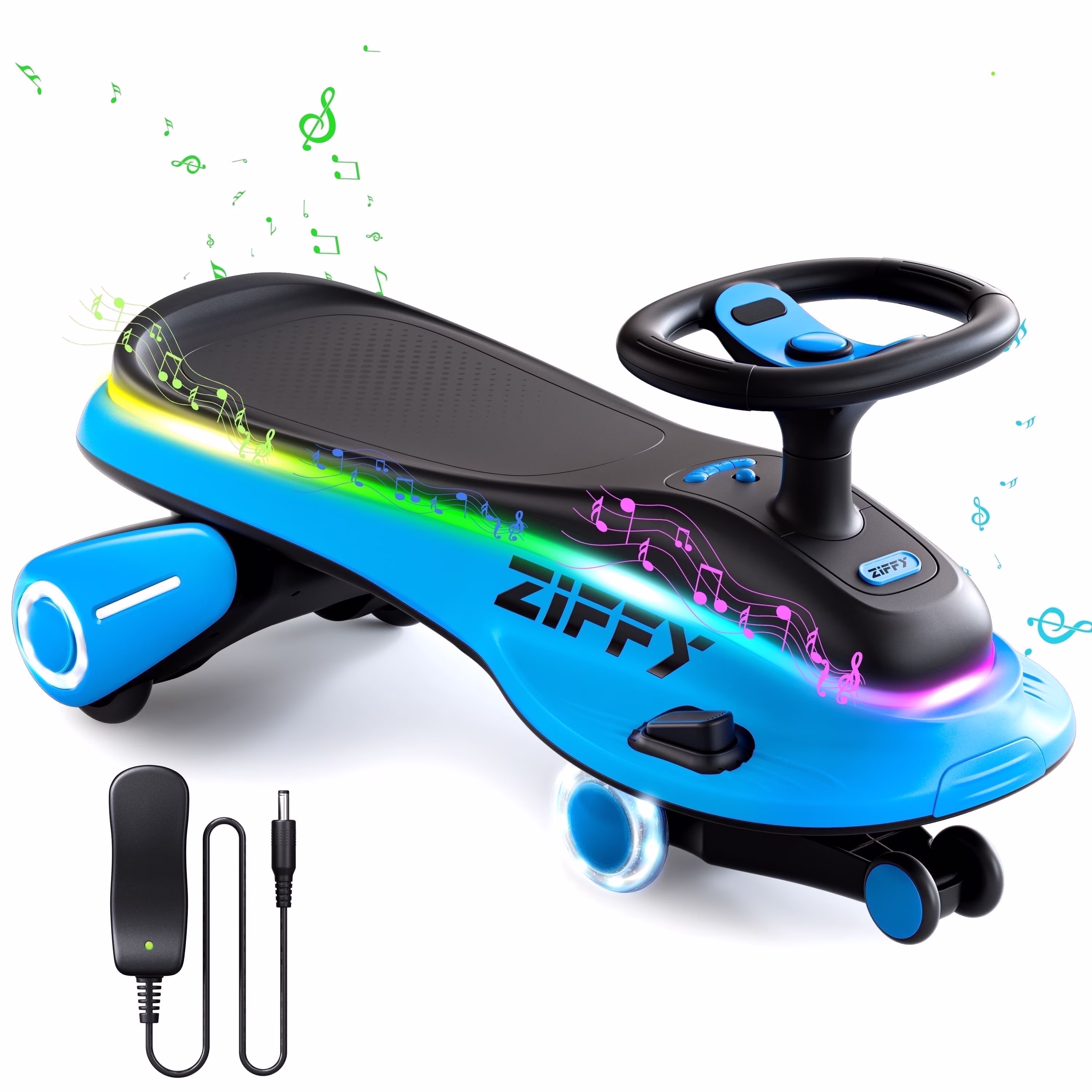 ZIFFY 45W 5.5A Light-Up Electric Wiggle Car On Toy, 2-in-1 Swing Car, 2 Speed Ride,Anti-Rollover, Flashing Wheels ,Rechargeable Battery,Blue - Image 5