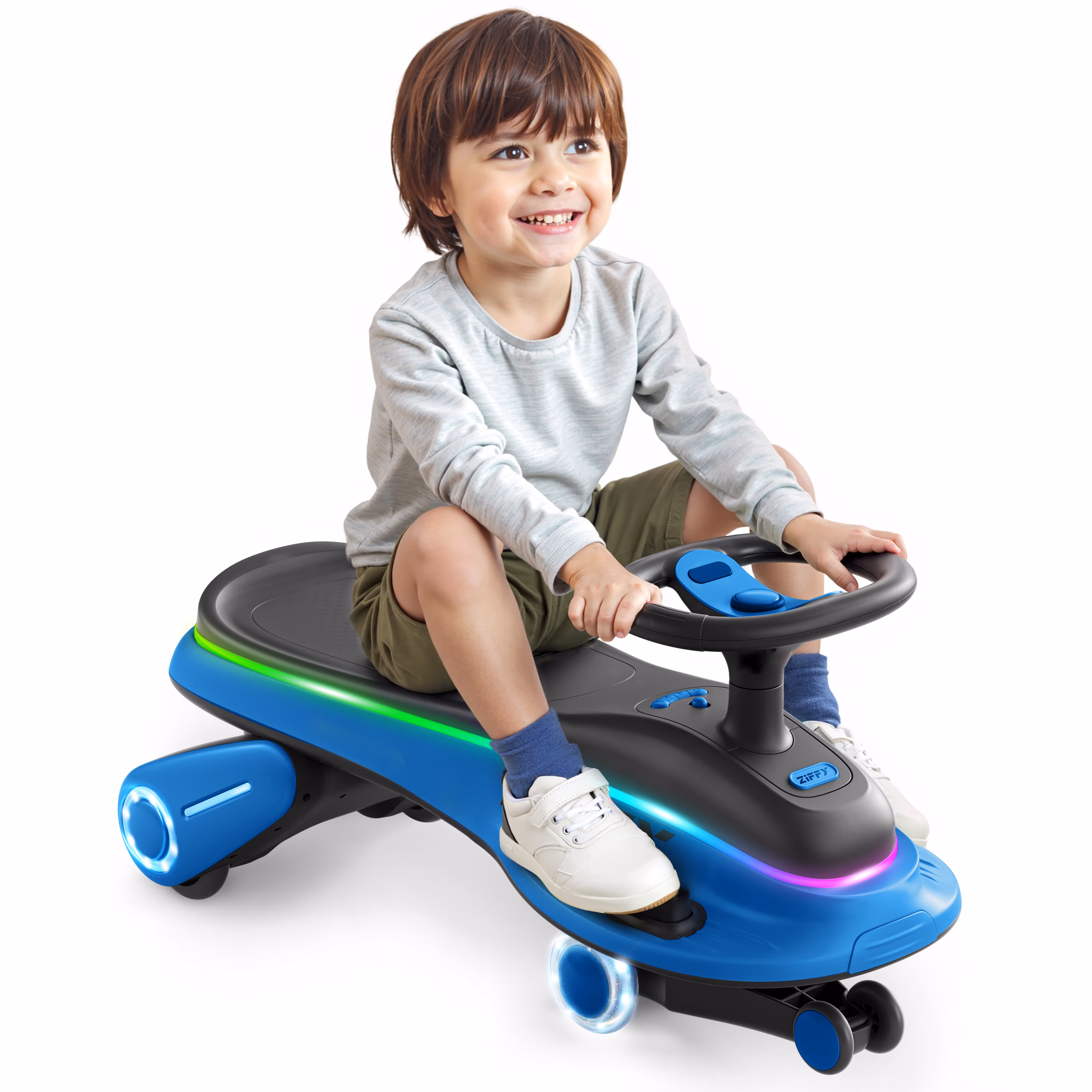 ZIFFY 45W 5.5A Light-Up Electric Wiggle Car On Toy, 2-in-1 Swing Car, 2 Speed Ride,Anti-Rollover, Flashing Wheels ,Rechargeable Battery,Blue - Image 3