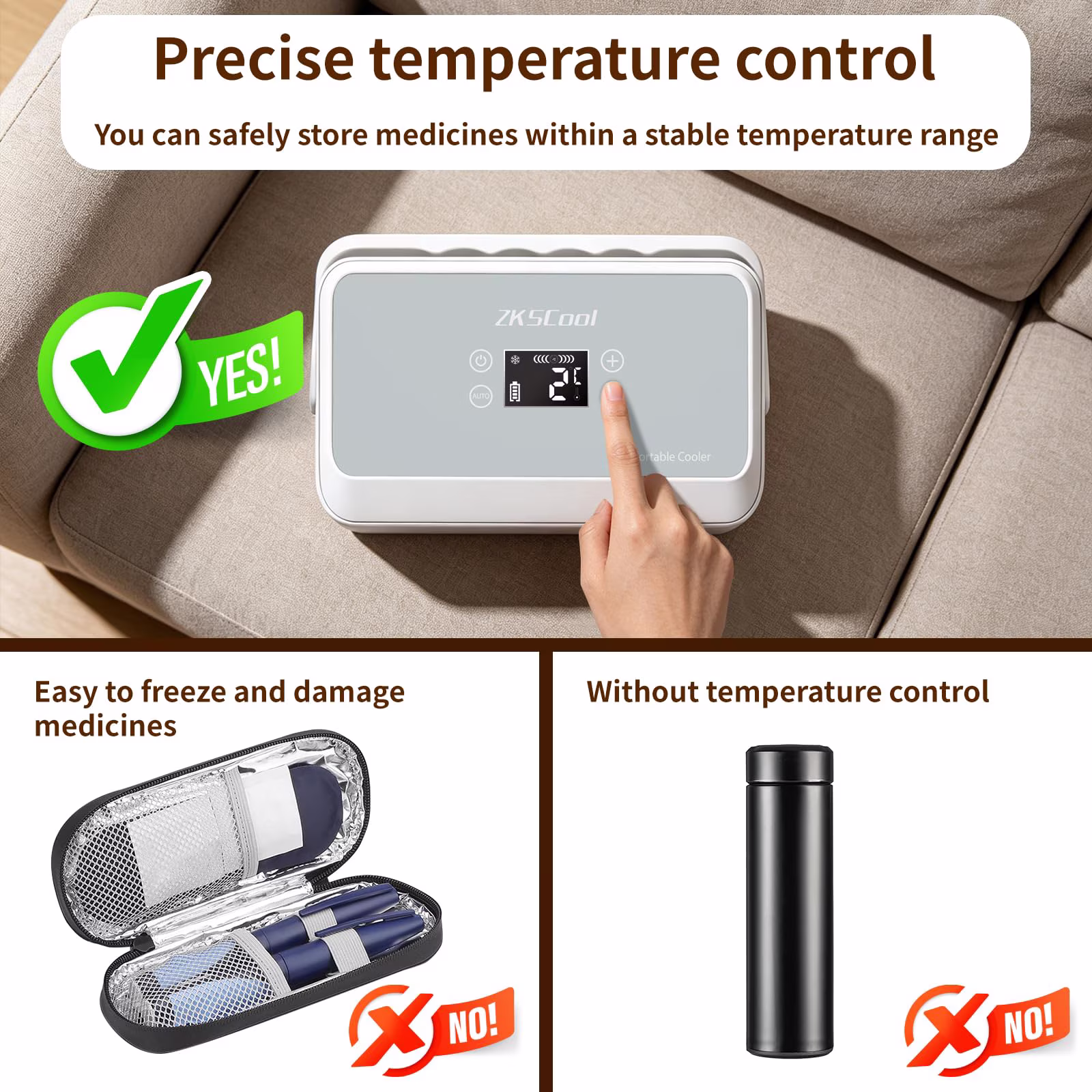 ZKSCool Insulin Cooler Travel Case,Insulin Refrigerator with 2pcs 13600mAh Rechargeable Battery Diabetic Box, 27fl oz,for Long Journey, FAA-Compliant (Grey) - Image 2