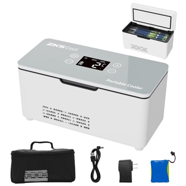 ZKSCool Portable Insulin Travel Case,10600mAh Rechargeable Battery Diabetic Box, Mini Drug Refrigerator with LCD Temp Display, Insulin Cooler Travel Box for Home & Outdoor Use (Grey)