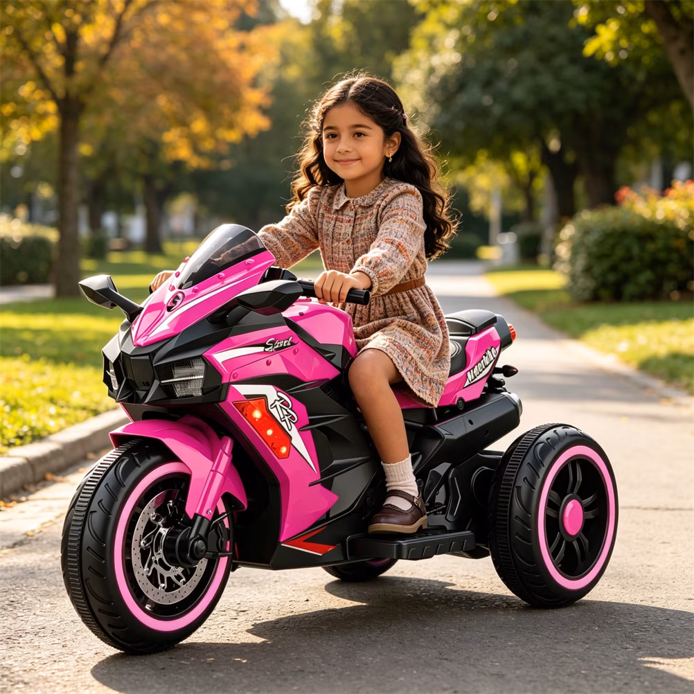 ZOGYMOZ 12V Kids Ride On Motorcycle, Battery Powered Motorcycle Toy, Pink Electric Motorcycle for Girls