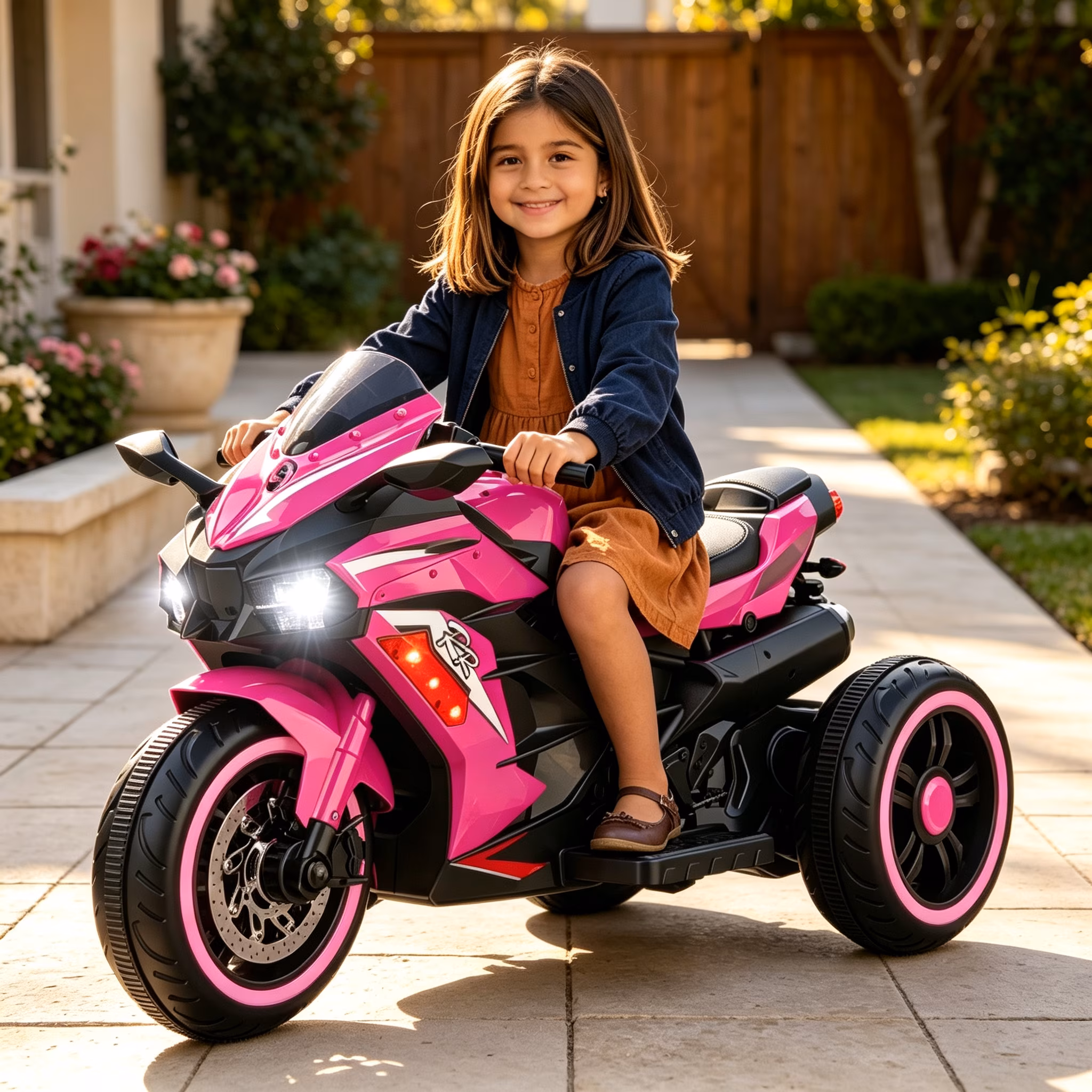 Zogymoz 12V Ride on Motorcycle for Kids, Pink Electric Motorcycle with Remote Control, LED Light, Bluetooth Music - Image 4