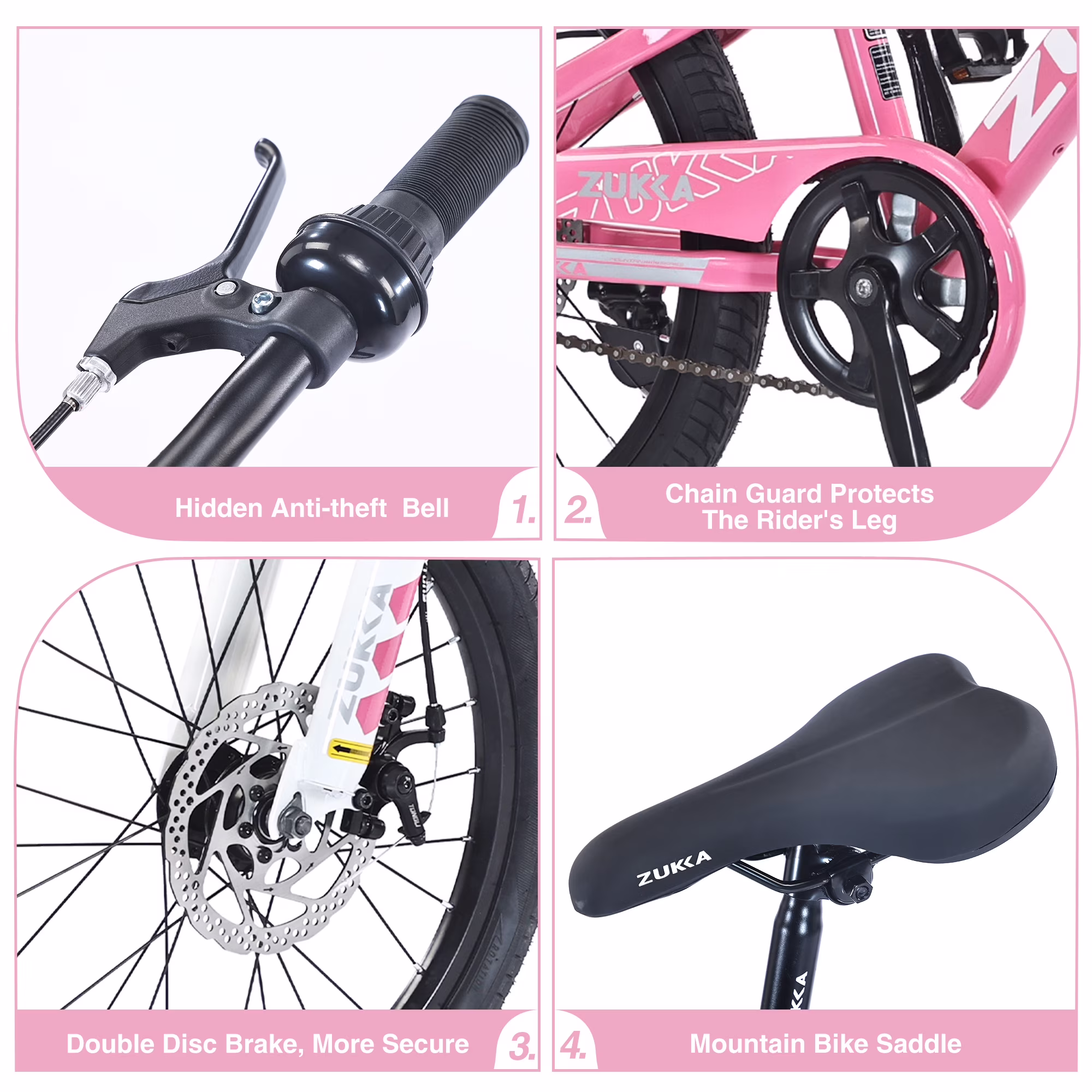 Zukka 20 inch Kids Mountain Bike Steel Frame Hardtail Bicycle for Child Aged 7-10 Years Pink - Image 5