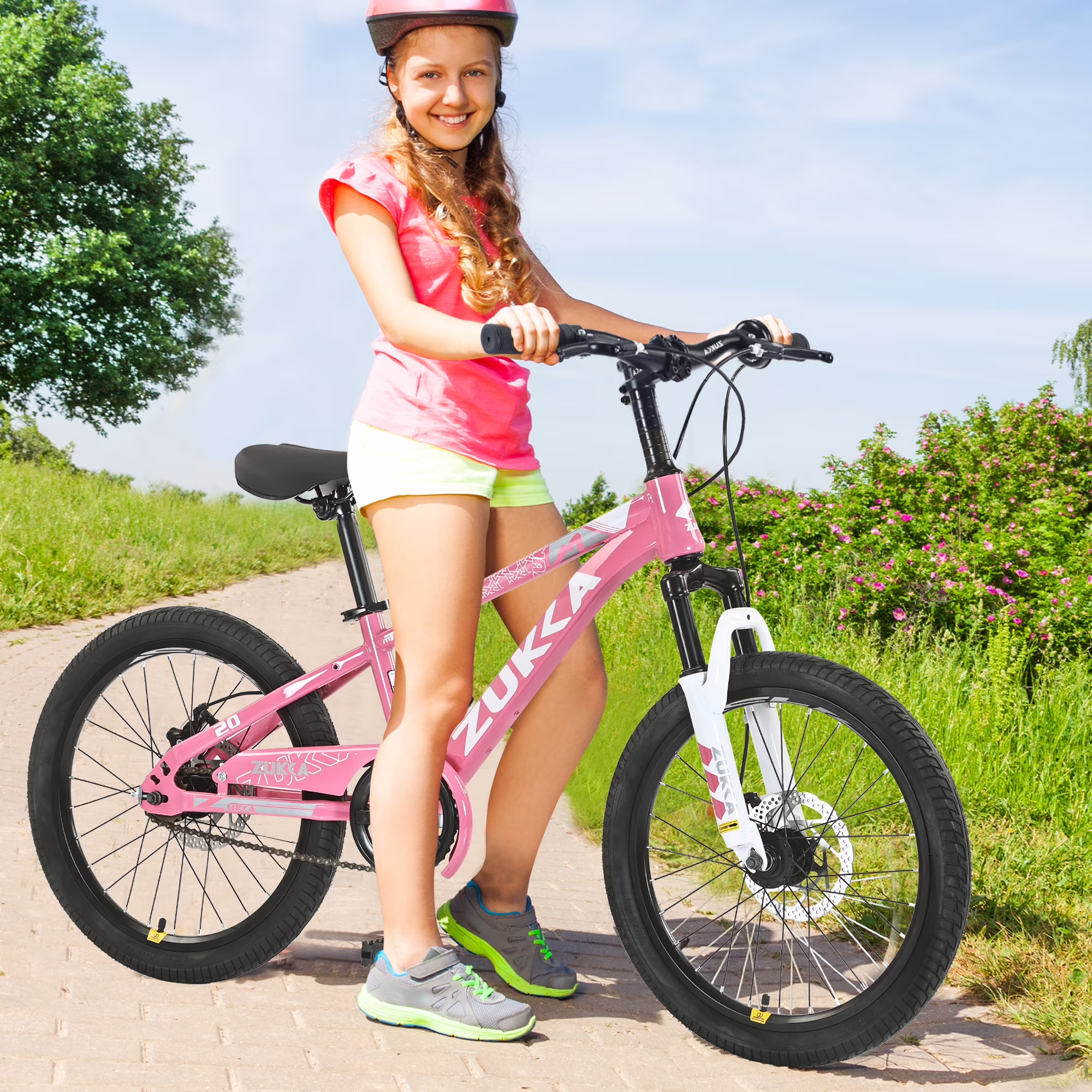 Zukka 20 inch Kids Mountain Bike Steel Frame Hardtail Bicycle for Child Aged 7-10 Years Pink - Image 2