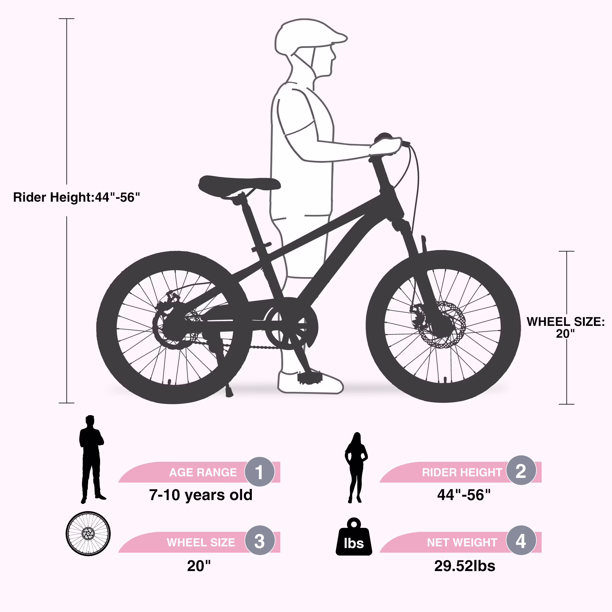 Track Seven Kids Mountain Bike, 20 Inch Children Bicycle for Boys Girls Ages 7-10 Years, Kids Bike with Adjustable Seat, Single-Speed Youth Bicycle with Dual Disc Brakes and Front Suspension, Pink - Image 3