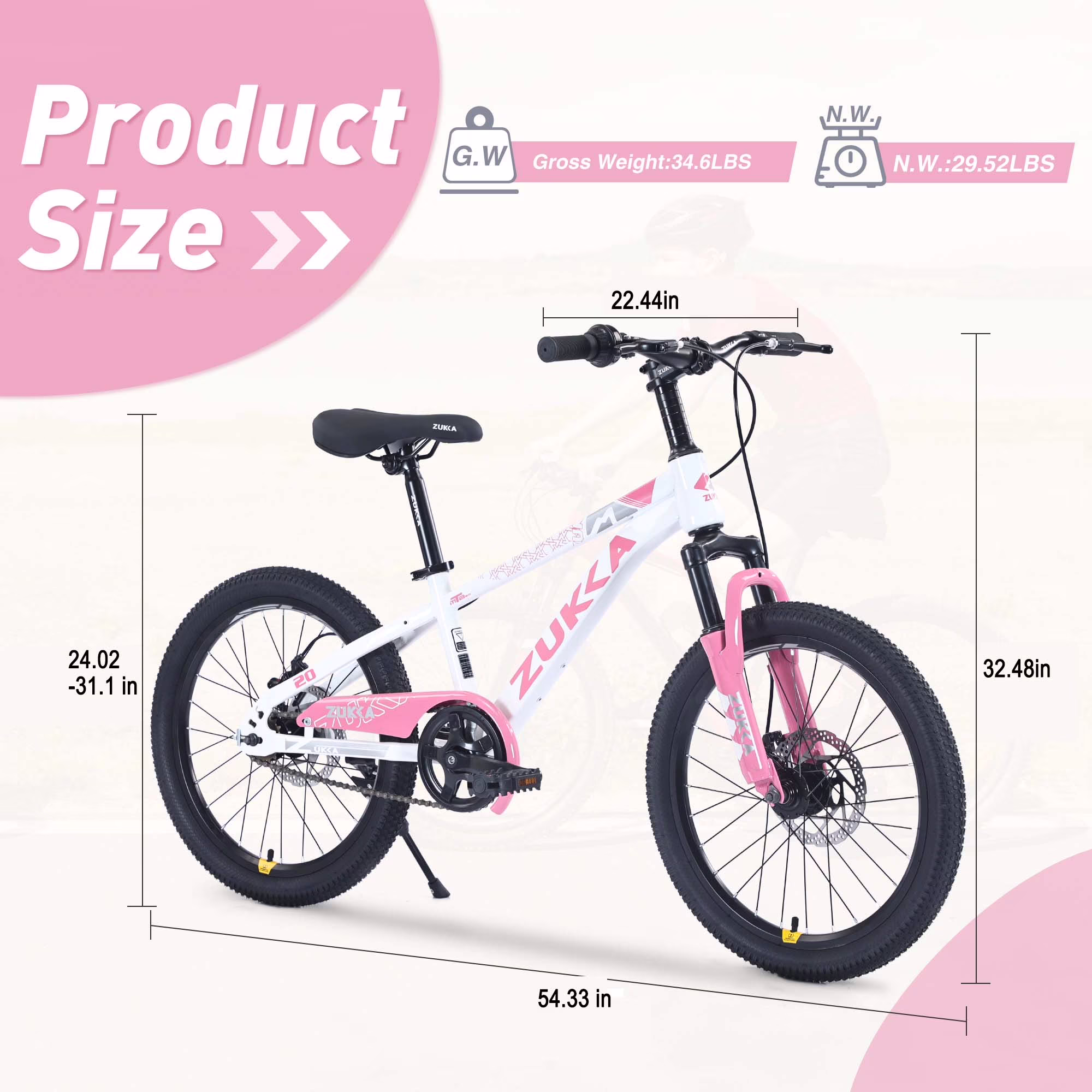 Aukfa 20" Kids Mountain Bike with Suspension Fork, Disc Brakes, MTB Frame, Ages 7–10,White - Image 3