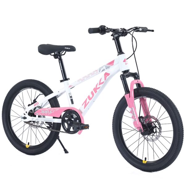 Aukfa 20" Kids Mountain Bike with Suspension Fork, Disc Brakes, MTB Frame, Ages 7–10,White