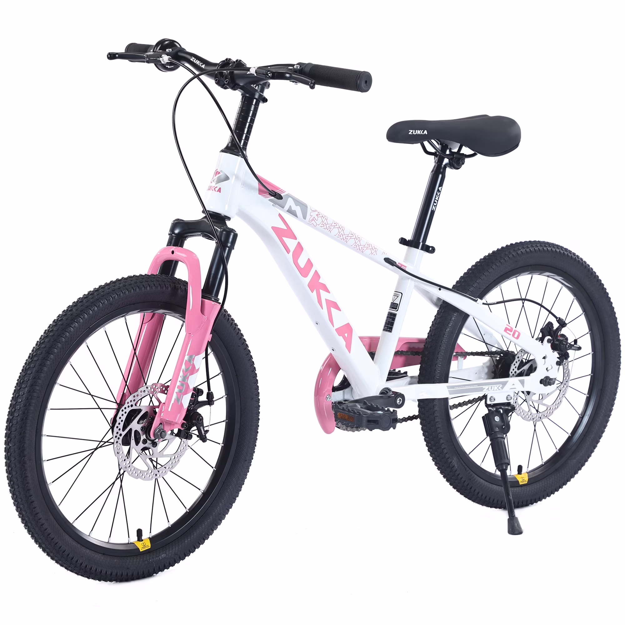 Track Seven Kids Mountain Bike, 20 Inch Children Bicycle for Boys Girls Ages 7-10 Years, Kids Bike with Adjustable Seat, Single-Speed Youth Bicycle with Dual Disc Brakes and Front Suspension, White