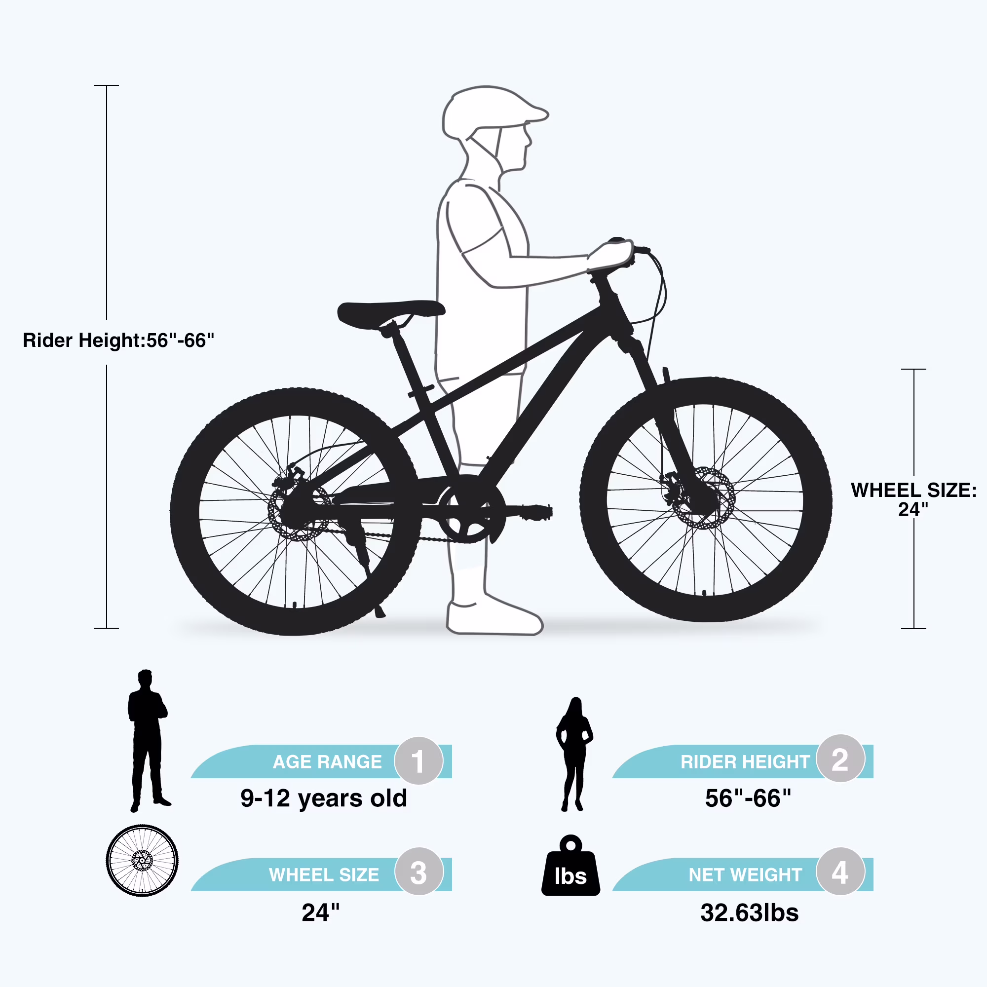 24" Mountain Bike for Boys and Girls,Multiple Colors Kids’ Bicycle,Age 9-12 Years,Cyan - Image 4