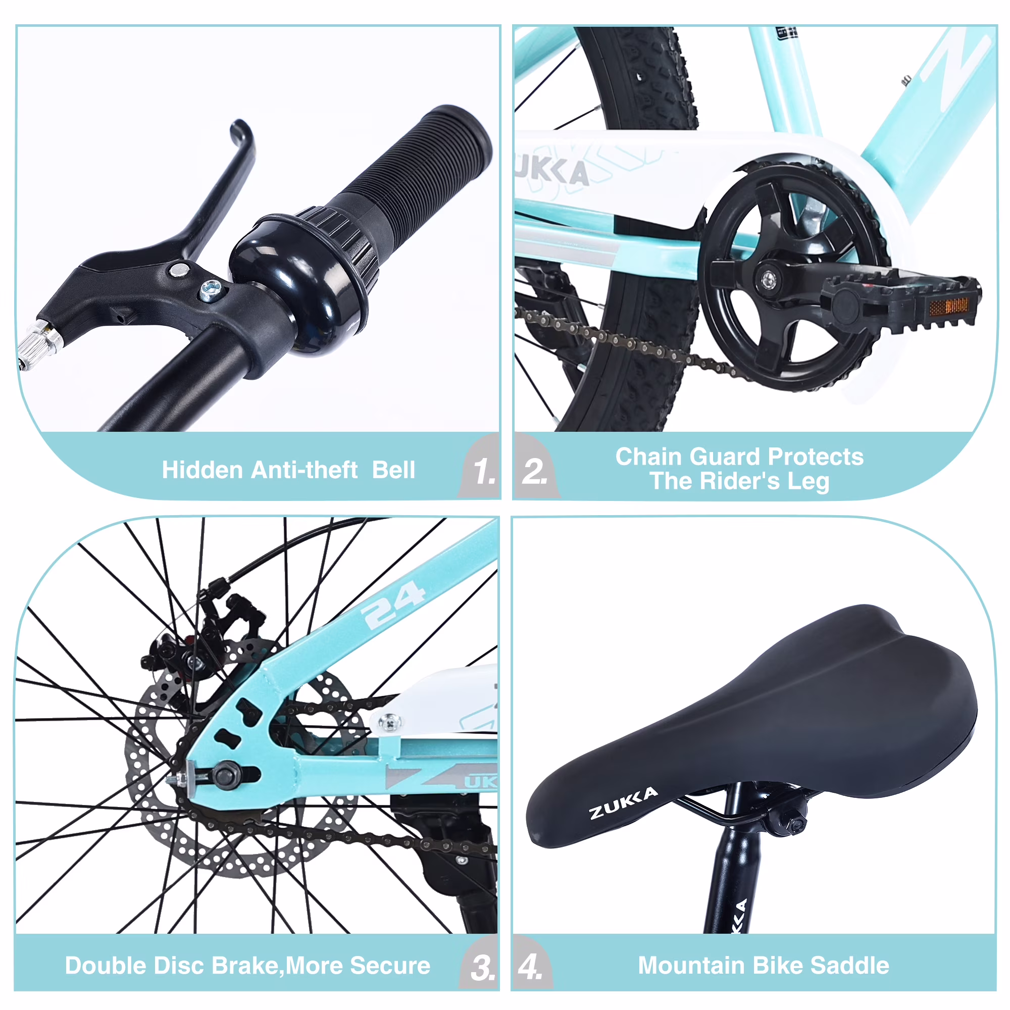 24" Mountain Bike for Boys and Girls,Multiple Colors Kids’ Bicycle,Age 9-12 Years,Cyan - Image 2