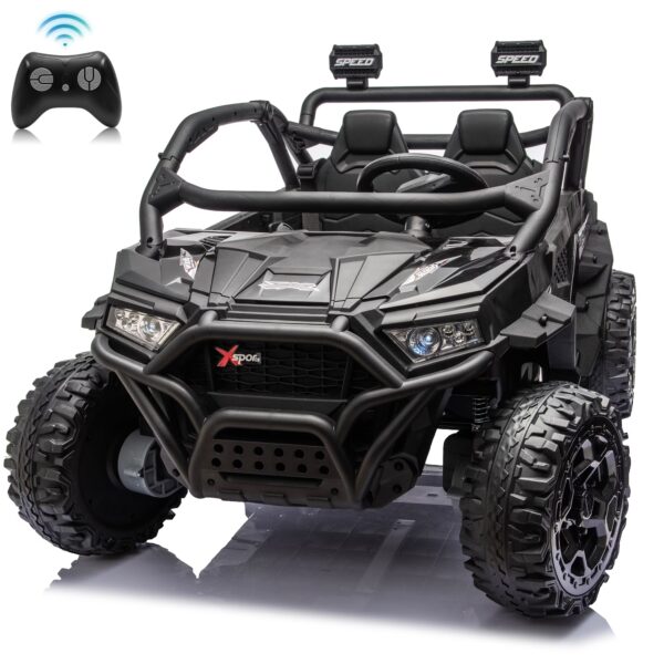 Zukpow 24V Ride Ons for Kids, 2 Seater Electric Car with Remote Control, 4x200W Motors, Power Car Wheels Ride on Toys UTV with Bluetooth Music, USB, Slow Start, LED Lights, Rear Storage Box, Black